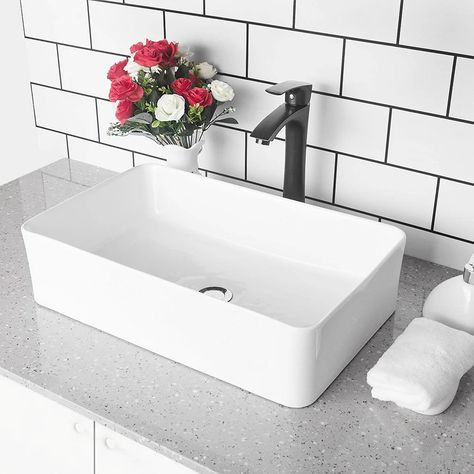 White Ceramic Rectangular Vessel Bathroom Sink - On Sale - Bed Bath & Beyond - 31633725 White Vessel Sink, Above Sink, Bath Redo, Sink Sizes, Vessel Bathroom Sink, Vessel Sink Bathroom, Bathroom Accessory Sets, Ceramic Vessel, Vessel Sink