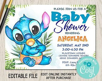 Lucas Baby, Baby Stitch, Gender Reveal Baby Shower Themes, Baby Shower Party Themes, Aries Baby, Boy Baby Shower Ideas, Happy Birthday Printable, Disney Baby Shower, Lilo Y Stitch