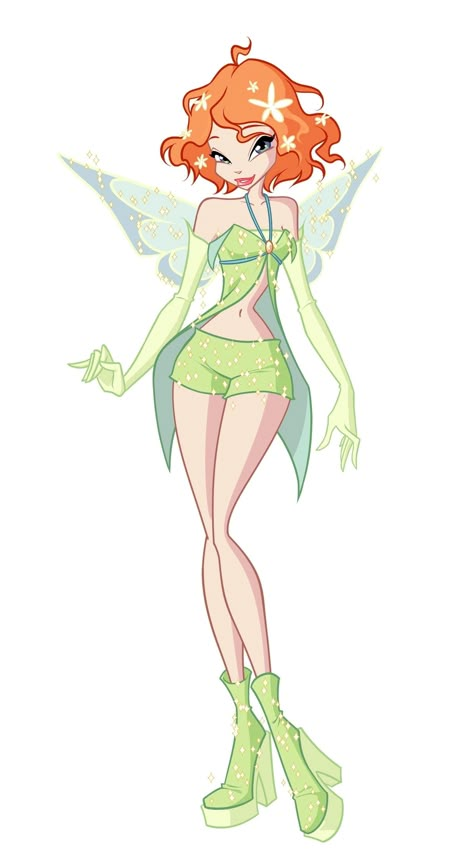 Winx Casual Outfits Oc, Winx Body Shape, Winx Club Ocs, Winx Character Design, Green Characters Cartoon, Winx Oc Fairies, Winx Outfits Oc, Winx Club Oc Fairies, Winx Oc Outfit