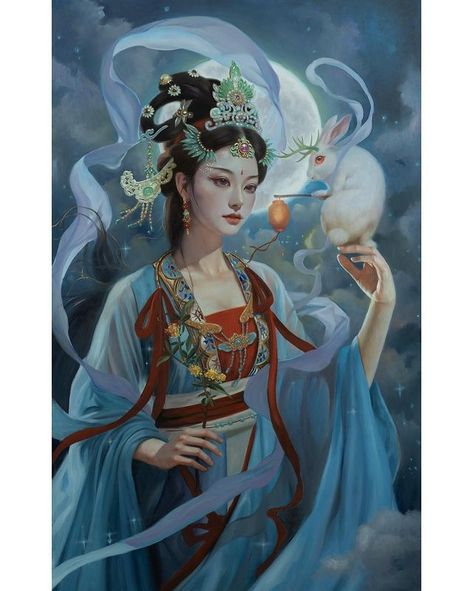 Chinese Moon Goddess, Chang E, Moon Goddess Art, The Moon Goddess, Folklore Art, Goddess Art, Mid Autumn Festival, October 4, Moon Goddess