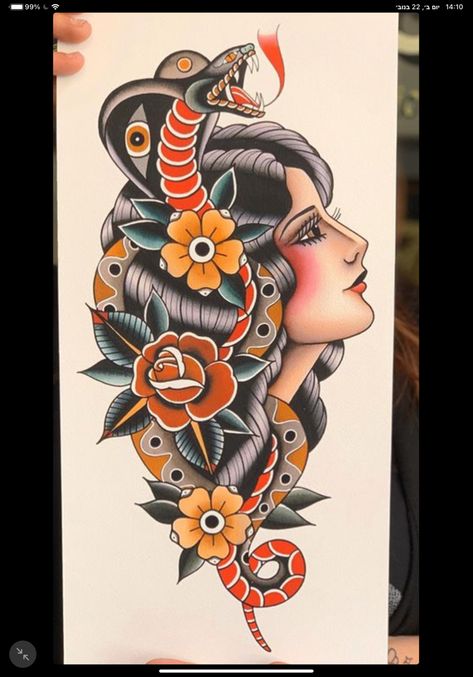 Lady Traditional Tattoo, Traditional Tattoo Prints, Old School Tattoo Sleeve, Traditional Tattoo Woman, Traditional Woman, Backpiece Tattoo, Traditional Tattoo Old School, Catrina Tattoo, Traditional Tattoo Inspiration