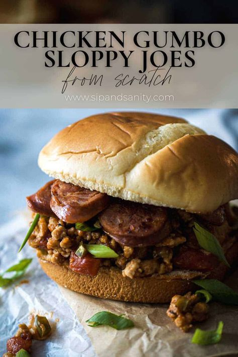 This Chicken Gumbo Sloppy Joe recipe is totally from scratch using wholesome ingredients for a spicy, saucy and scrummy sandwich that is sure to be a crowd favorite recipe! If you love chicken gumbo, this is a recipe your whole family will love. It's a great alternative to traditional sloppy joes when you want to mix up your dinner rotation. It's also great for game days and parties for a fun twist that'll be a big hit with hungry guests! Gumbo Sloppy Joes, Sloppy Joes From Scratch, Sloppy Joe Recipe, Chicken Gumbo, Canned Soup, Dinner Rotation, Joe Recipe, Sloppy Joes Recipe, Sloppy Joe