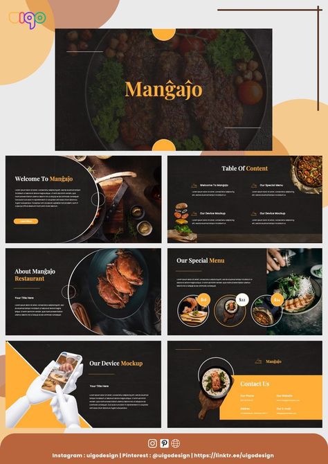 Food Pitch Deck, Cooking Presentation, Instagram Feed Organizer, Menu Presentation, Aesthetic Presentation, Typography Logo Fonts, Document Layout, Elegant Flyer, Sales Deck