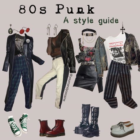 Abbie☕️ on Instagram: “One of you guys had requested that I make a moodboard for the 80s punk aesthetic, so here’s a lookbook for it! Comment which outfit you…” 80s Punk Aesthetic, 80s Punk Outfits, 1980s Punk Fashion, Punk 80s Fashion, Punk Fashion Aesthetic, 80s Fashion Grunge, 80s Fashion Outfits 1980s, Punk Aesthetic Outfit, Doc Martin Outfits