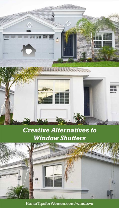 before you buy window shutters, look for a few alternatives to decorating your home to create curb appeal that fits your personality Shutter Alternatives, House Without Shutters, Outside Shutters, Outdoor Window Shutters, Attic Windows, Outdoor Shutters, Window Shutters Exterior, Window Shutter, Shutter Designs