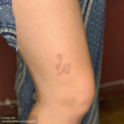 Tiny Phone Tattoo, Phone Off Hook Tattoo, Take The Phone Off The Hook Tattoo, Retro Phone Tattoo, Landline Phone Tattoo, Phone Tattoo Ideas, Phone Tattoo Vintage, Vintage Phone Tattoo, Extravagant Tattoos