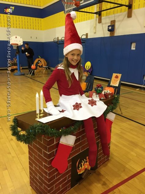 Elf on a Shelf DIY Illusion Costume Elf On Shelf Costume, Elf On The Shelf Costume, Diy Elf Costume, Illusion Costumes, Diy Elf, Elf Kostüm, Mom Halloween Costumes, Christmas Elf Costume, Parade Ideas