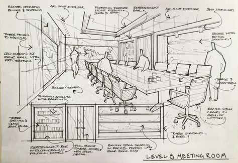 Office Meeting Room Office Interior Design Sketch, Office Interior Design Drawing, Office Interior Drawing, Office Drawing Sketch, Office Perspective Drawing, Office Concept Art, Interior Design Perspective, Office Sketch, Meeting Room Design Office