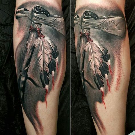 Indian Tattoos For Men, Native Feather Tattoos, Tomahawk Tattoo, Native American Tomahawk, Tattoo On Calf, Cherokee Indian Tattoos, Feather Tattoo For Men, Cherokee Tattoos, Native Indian Tattoos