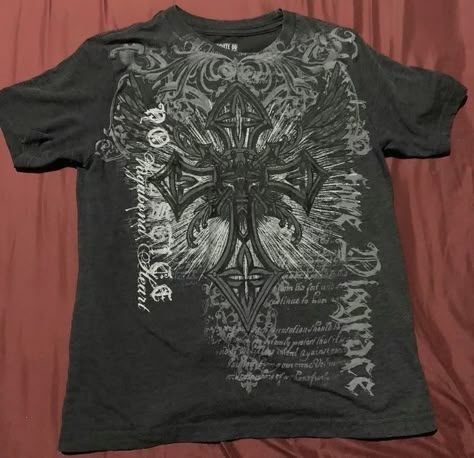 Y2k Mens Shirt, Y2k Cross Shirt, Affliction Design, Bleaching Clothes, Affliction Clothing, Y2k Shirts, Cross Shirts, Baggy Clothes, Fire Fits