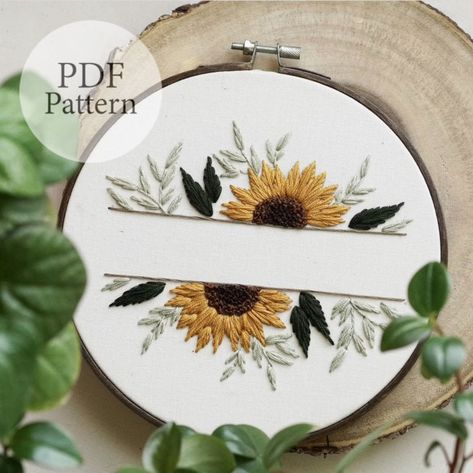 PDF Pattern Sunflower Foliage With Text Option New Years | Etsy Embroidery Hoop Art Diy, Beginner Embroidery, Wedding Embroidery, Name Embroidery, Diy Embroidery Patterns, Handmade Embroidery Designs, Pola Sulam, Sunflower Pattern, Simple Embroidery