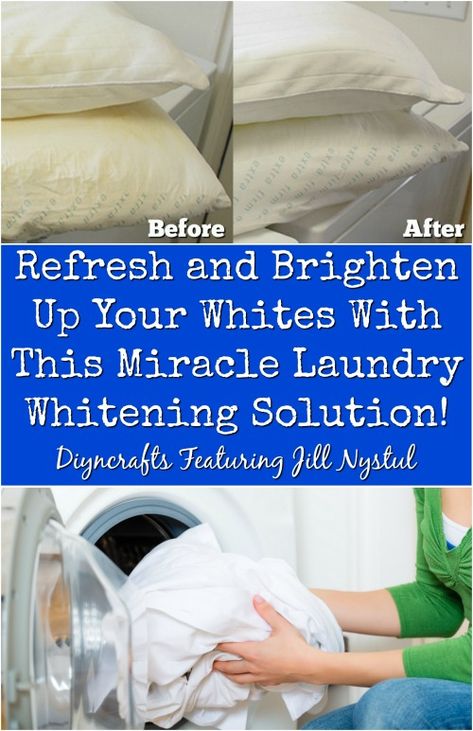 I always have struggled to wash my whites and keep them white. Over time they all turn yellow, and then they start to look old and just sort of dodgy all around. Nowhere is this problem worse than with pillows. I guess that makes sense; you sweat on them and they get all gross. Trying to turn them white again seems impossible, even with the most expensive whitening agents from the store. Get Whites White Again Laundry, Dingy Whites Brighten, How To Get Whites White Again, How To Whiten Clothes, Remove Sweat Stains, Dingy Whites, Brighten Whites, Clothes Tips, White Clothes