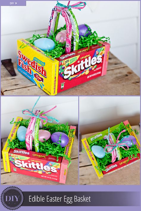 DIY BOX CANDY EASTER BASKET LINK: http://thekrazycouponlady.com/tips/family/diy-edible-easter-egg-basket/ Edible Easter Basket, Unique Easter Baskets, Easter Baskets To Make, Candy Easter Basket, Diy Edible, Easter Egg Basket, Easter Goodies, Diy Ostern, Unique Easter