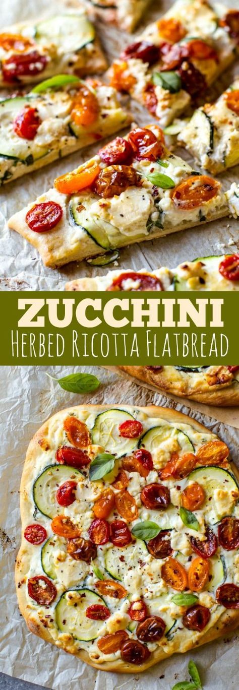 Ricotta Flatbread, Basil Zucchini, Herbed Ricotta, Zucchini Ricotta, Homemade Flatbread, Pasta Vegetariana, Summer Flavors, Flatbread Recipes, Flatbread Pizza