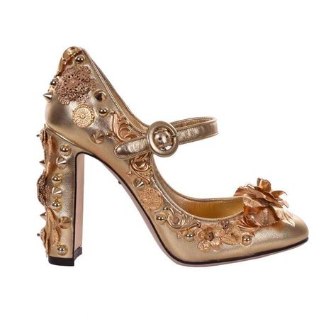 Dolce & Gabbana Gold Leather Heels Shoes Bride, Zapatos Mary Jane, Dolce Gabbana Shoes, Gold Pumps, Leather Floral, Mary Jane Pumps, Mary Jane Heels, Dolce E Gabbana, Shoe Gifts