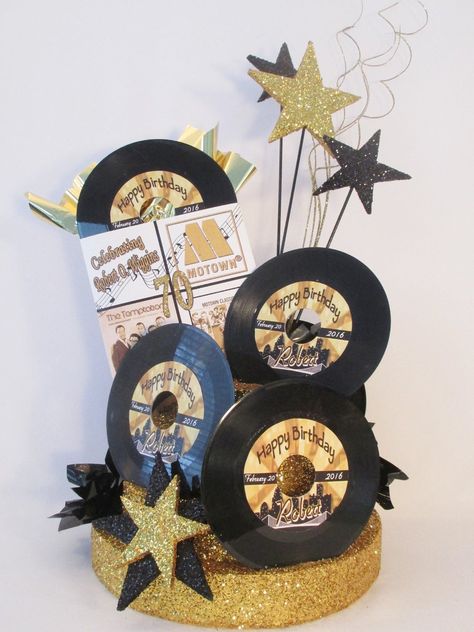 Motown Party, Soul Train Party, Music Centerpieces, Class Reunion Decorations, 50th Birthday Centerpieces, 70s Party Theme, Reunion Decorations, Rock N Roll Party, Music Themed Parties