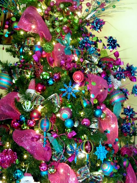 Pink, Green, Turquoise, & Purple Christmas Tree Decorations. Hot Pink And Blue Christmas Tree, Purple And Teal Christmas Decor, Pink Purple Blue Christmas Decorations, Hot Pink Purple Teal Poinsettia For Christmas Tree, Teal And Purple Tree Poinsettias, Purple Christmas Tree Decorations, Turquoise Christmas Tree, Peacock Christmas Tree, Christmas Tree Trimming