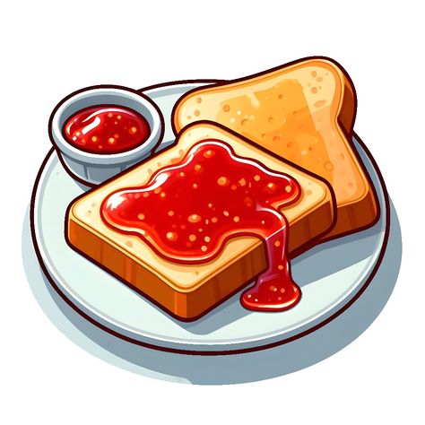 Cute Food Drawings Cartoons, Food Art Drawing Illustration, Toast Clipart, Junk Food Drawing, Food Drawing Ideas, Food Cartoon, Food Clipart, Bread Toast, Cute Food Drawings