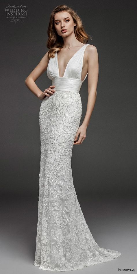 Wedding Dress Backless, Pronovias Bridal, Simple Wedding Gowns, Pronovias Wedding Dress, Wedding Inspirasi, Bride Fashion, Sheath Wedding, Embellished Skirt, Trumpet Wedding Dress