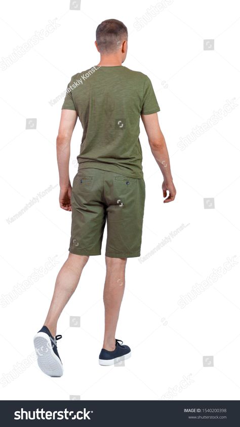 Back view of going handsome man in shorts. walking young guy . Rear view people collection. backside view of person. Isolated over white background. A guy in summer clothes goes into the distance. #Ad , #Ad, #guy#young#people#Rear Man Walking From Behind, Man In Shorts, Product Brochure, Stilts, Handsome Man, Back View, Green Shorts, Summer Clothes, Brochure Template