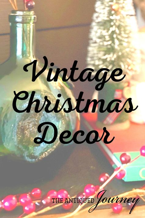 vintage Christmas decor displayed on a mantel Vintage Christmas Vignettes Display, Vintage Christmas Table Decor, Vintage Christmas Vignettes, Vintage Merry Christmas Images, Old Fashion Christmas Decorating Ideas, Vintage Christmas Decorations Diy, Cottage Christmas Decorating, A Vintage Christmas, Christmas Vignettes