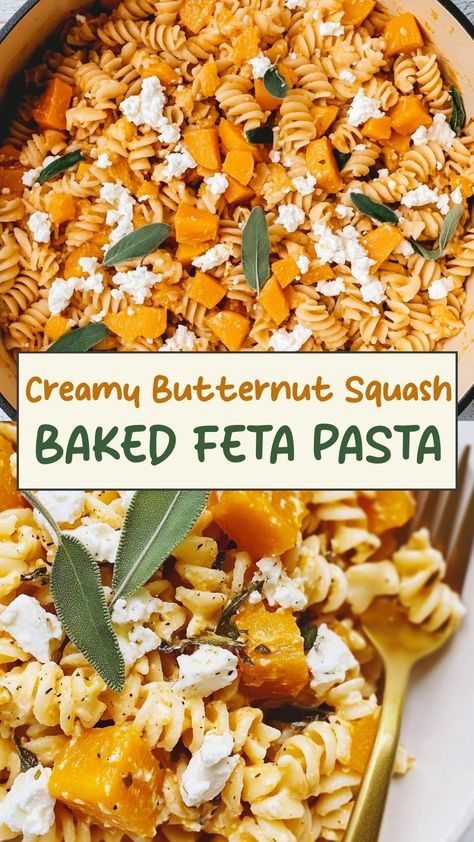 Indulge in the ultimate comfort food with this delicious recipe for Butternut Squash Baked Feta Pasta. The creamy butternut squash pairs perfectly with the tangy feta cheese, creating a flavorful and satisfying dish that is sure to become a family favorite. The rich flavors of roasted squash and melted cheese combine to create a mouthwatering pasta dish that is perfect for any occasion. Baked Butternut Squash Feta Pasta, Butternut Squash Pasta Vegetarian, Butternut Squash Baked Feta Pasta, Butternut Squash And Pasta Recipes, Butternut Pasta Recipes, Butternut Squash Pasta Bake, Butternut Squash Feta Pasta, Butternut Squash Pasta Casserole, Baked Butternut Squash Recipes