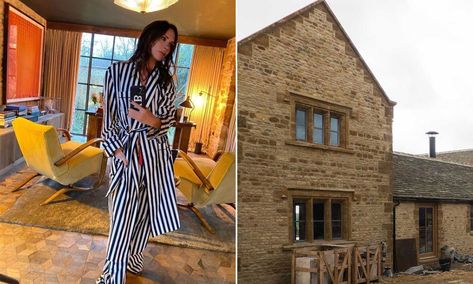 Victoria Beckham's home office is a dream – a debut full view | HELLO! David Beckham House, Beckham House, Cotswolds Home, Victoria And David Beckham, Beautiful Home Office, Black Metal Floor Lamp, The Beckham Family, Cotswold House, Stunning Homes