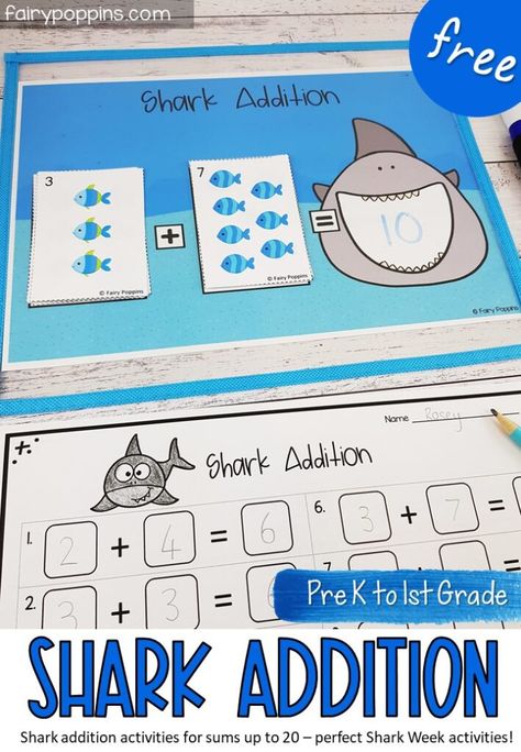 Fairy Poppins, Shark Activities, Daycare Curriculum, Kindergarten Addition Worksheets, Addition Kindergarten, Addition Activities, Addition Games, Subtraction Activities, Fun Math Activities