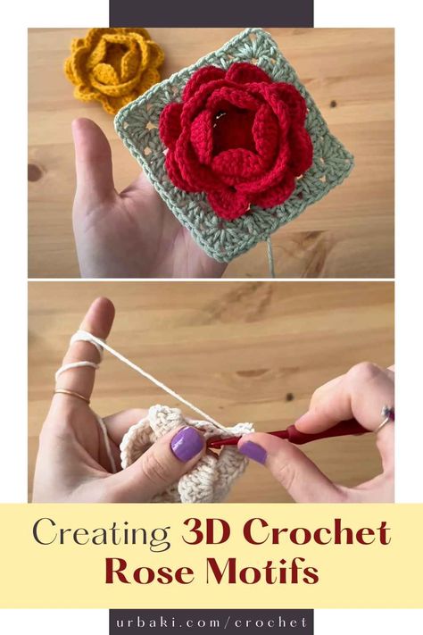 In this guide, we will unlock the secrets to crafting these exquisite blooms that add an enchanting touch to any project. Whether you're an experienced crocheter seeking to expand your repertoire or a novice eager to embark on a creative journey, learning how to crochet 3D rose motifs will open the door to a realm of endless possibilities. Crocheting these lifelike roses is more than just a craft; it's a celebration of nature's beauty transformed into art. With their intricate... Crochet Rose Granny Square, 3d Crochet, Rose Motif, 3d Rose, Visual Aids, Open The Door, Granny Squares Pattern, Crochet Rose, Into Art