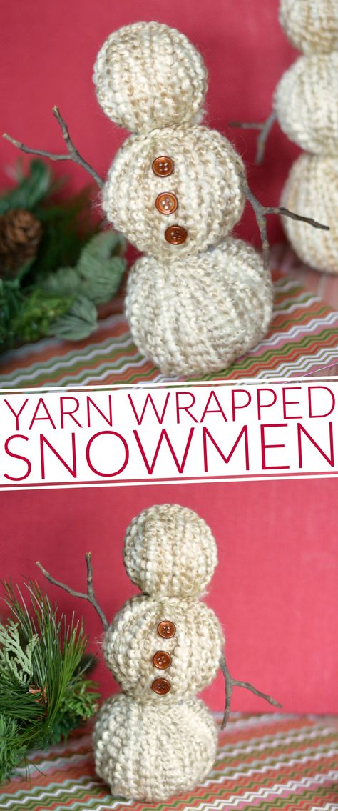 These Yarn Wrapped Snowmen are a great addition to your Christmas décor, holiday décor or winter décor and make for a super easy winter craft! Snowman Ornaments Diy, Snowman Craft Ideas, Yarn Snowman, Tea Light Snowman, Easy Winter Crafts, Diy Schneemann, Easy Yarn Crafts, Snowman Crafts Diy, Snowman Craft