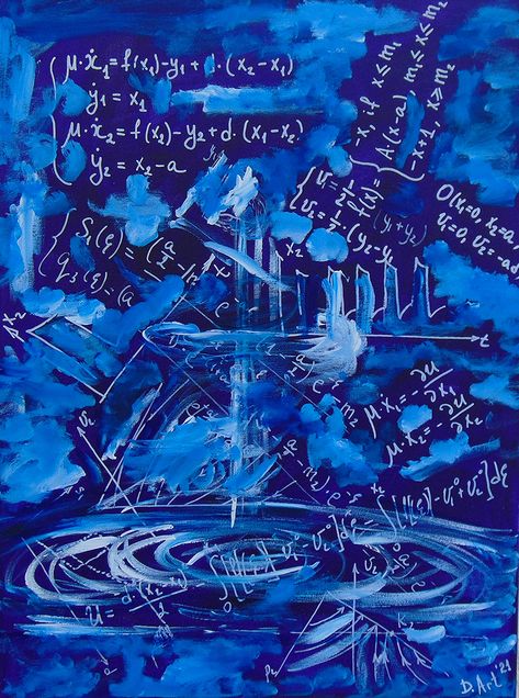 This is representation of my world where emotions are mixed with analytical approach Math Blue Aesthetic, Math Paintings Art, Math Symbols Art Aesthetic, Blue Science Aesthetic, Physics Aesthetic Art, Physics Painting, Math Painting, Physics Symbols, Physics Art