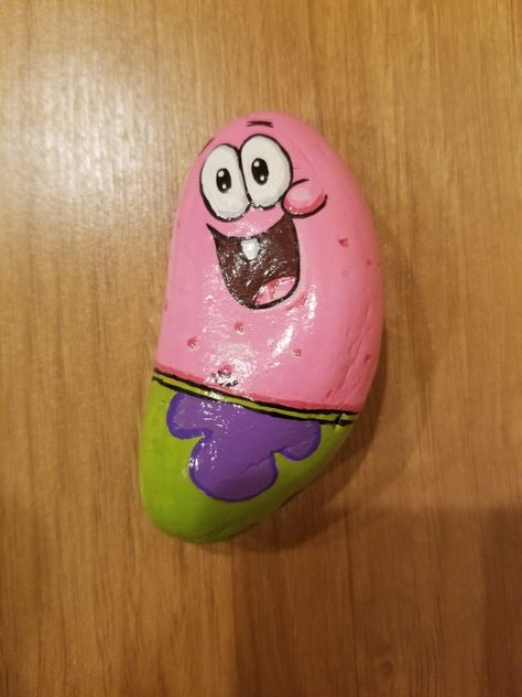 Spongebob Squarepants rock painting Patrick Star Rock Painting, Spongebob Rock Painting, Ying Yang Painting, Panted Rocks, Spongebob And Patrick, Cosmo And Wanda, Spongebob Patrick, Stone Art Painting, Painted Rocks Diy