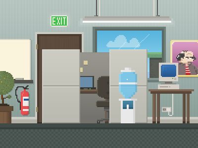 Elements from an animation in the making, squeezed into the small 300x400 dribbble format. Pixel Art Landscape, 8 Bit Art, Pixel Art Background, Office Games, Pixel Art Characters, Pixel Design, Money Games, Pixel Art Games, Pixel Games