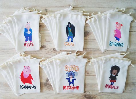 Sing Movie Favor Bags Sing Party Favors Personalized Party Ninja Decorations, Sing Party, Movie Theme Birthday Party, Personalized Party Gifts, Personalised Party Bags, Kids Giveaway, Sing Movie, Movie Birthday Party, Ninja Birthday