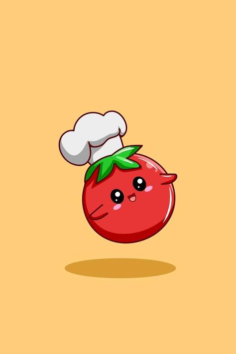 A cute tomato chef cartoon illustration Tomato Illustration Cute, Tomato Cartoon, Tomato Tattoo, Tomato Illustration, Cute Tomato, Chef Cartoon, Menu Board, Board Ideas, Cartoon Illustration