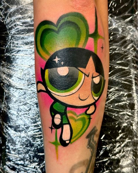 Buttercup is the strongest💪🏾 Who is your fave powerpuff? Using the best @electrum_ink 🏡 @trapdoortattoos #daviarts #anime #cartoonnetwork #powerpuffgirls #powerpuffgirlstattoo #powerpuffgirlsart #indiana #trapdoorindy #indy #buttercup #colortattoo #art Buttercup Powerpuff Tattoo, Him Powerpuff, Buttercup Tattoo, Buttercup Powerpuff, Black Girls With Tattoos, Powerpuff Girl, Puff Girl, Green Power, S Tattoo