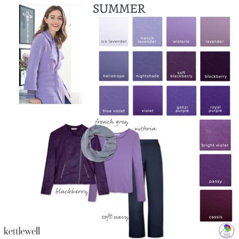 Color Analysis Summer, Cool Summer Palette, Wardrobe Colour, Light Summer Color Palette, Purple Color Combinations, Soft Summer Palette, Soft Summer Color Palette, Dark Summer, Soft Summer Colors