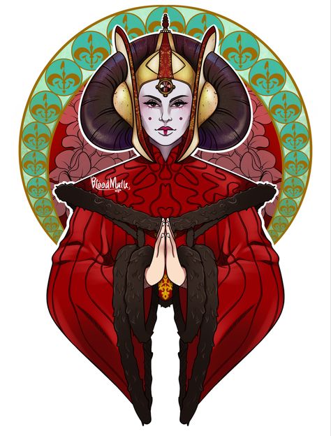 Digital drawing of Star Wars The Phantom Menace, Queen Amidala. Made on Procreate Queen Amidala Tattoo, Queen Amidala Art, Padme Tattoo, Padme Drawing, Queen Padme Amidala, Queen Padme, Tarot Ideas, Star Wars The Phantom Menace, Padmé Amidala