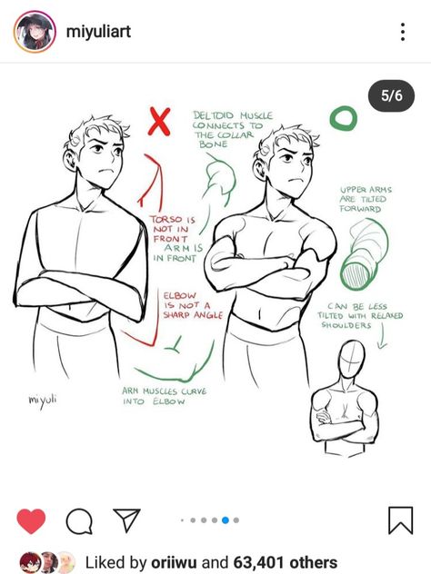 Im uploading a screenshot so it's easier to find. (©miyuliart on Instagram) Arm Crossed Drawing, Drawing Positions, Arm Anatomy, Art Analysis, Arm Drawing, Anatomy Tutorial, Art Advice, Drawing Studies, Guided Drawing