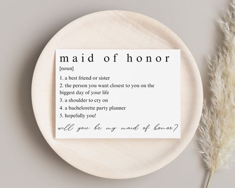 Maid Of Honor Proposal, Will You Be My Maid Of Honor, Maid of Honor Definition, Bridal Squad, Wedding Gift Question by DanielaDaintyDesigns on Etsy Bachelorette Party Planner, Made Of Honor, Bridal Squad, Bridal Shower Cards, Bridesmaid Proposal Gifts, Proposal Gifts, Bridesmaid Proposal, Wedding Invitation Paper, Party Planner