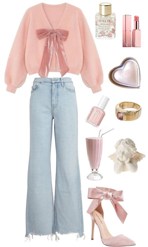 shoplook outfit inspiration Girly Fancy Outfits, Pastel Pink Outfits Aesthetic, Lovecore Aesthetic Outfit, Girly Aesthetic Outfit, Preppy Outfits Aesthetic, Softgirl Outfits, Bow Outfit, Sweet Outfits, Cutesy Outfit