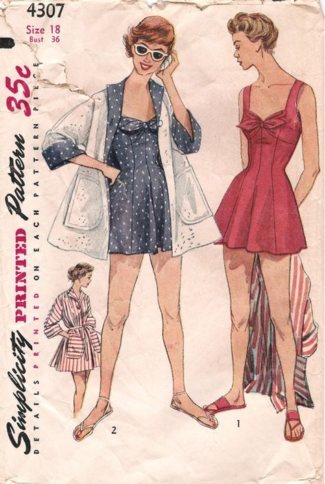 Vintage Swimsuit Pattern, Suit Sewing Patterns, 1950s Sewing Patterns, Patron Vintage, Swimsuit Pattern, Vintage Swimsuit, Vintage Dress Patterns, Vintage Swimwear, Vintage Swimsuits