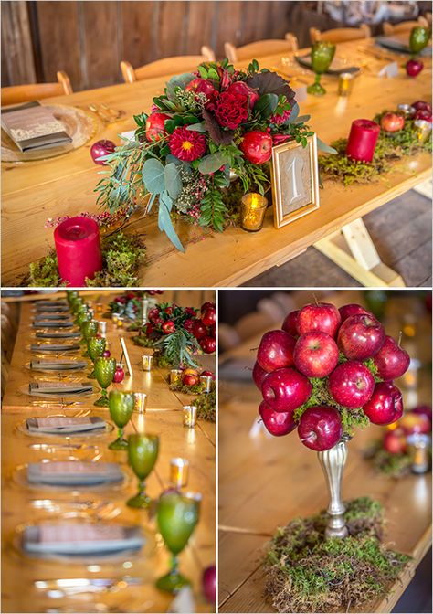 Apple Wedding Centerpieces, Snow White Wedding Theme, Apple Theme Parties, Apple Centerpieces, Apple Orchard Wedding, Snow White Wedding, Apple Wedding, Themed Wedding Decorations, Snow White Birthday Party