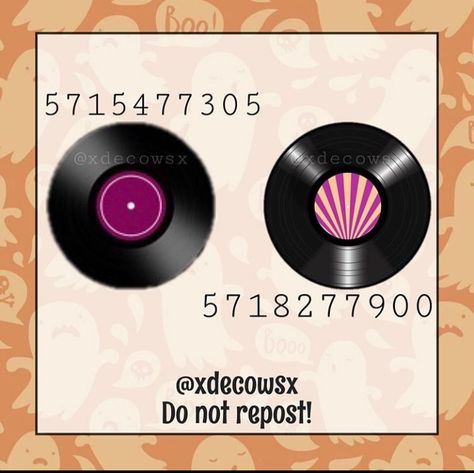 Disc Codes Bloxburg, Cd Decals Bloxburg, Halloween Outfits Bloxburg, Bloxburg Record Decals Codes, Poster Codes For Bloxburg, Bloxburg Painting, Blocksburg House, Bloxburg Building, Picture Codes