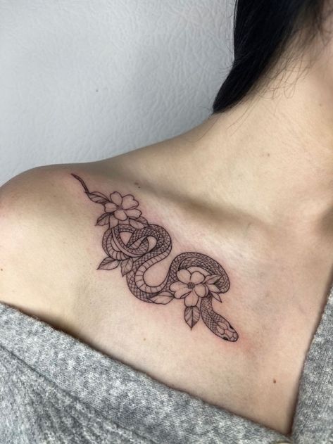 Snake Clavicle Tattoo, Snake Chest Tattoo Female, Neck Snake Tattoo, Collar Bone Snake Tattoo, Jameson Tattoo, Collarbone Shoulder Tattoo, Snake Collar Bone Tattoo, Collarbone Snake Tattoo, Snake Shoulder Tattoo