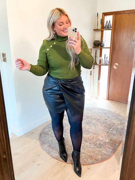 Sweater runs tts Skirts runs tts Follow my shop @corrine_monique on the @shop.LTK app to shop this post and get my exclusive app-only content! #liketkit #LTKHoliday #LTKSeasonal #LTKsalealert @shop.ltk https://liketk.it/3Ugpt Novelty Buttons, Faux Leather Skirt, Turtleneck Sweater, Date Night, Leather Skirt, Leather Pants, What To Wear, Turtle Neck, Plus Size