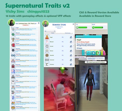 Supernatural Traits V2 | Vicky Sims (chingyu1023) on Patreon Sims 4 Vampire, Sims Traits, Sims Love, Sims 4 Traits, Sims 4 Cas Mods, Sims Packs, Pelo Sims, Sims 4 Game Mods, Sims 4 Mm Cc