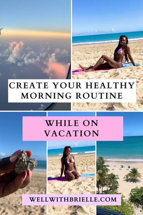 San Juan Puerto Rico Beaches, Black Girl on Beach in Puerto Rico, Crystal on Beach in Puerto Rico, Healthy Morning Routine Vacation Morning Routine, Vacation Routine, Pour Into Yourself, Moring Routine, Morning Routine Ideas, Morning Routine Checklist, Routine Checklist, My Morning Routine, Routine Ideas