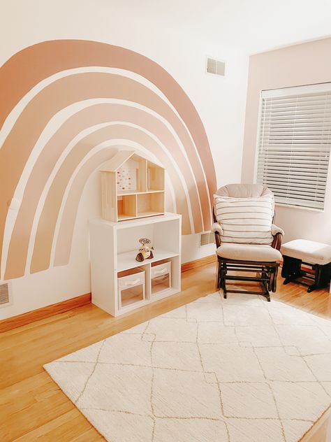 Neutral Rainbow Bedroom, Rainbow Nursery Ideas, Muted Rainbow Nursery, Rainbow Accent Wall, Cozy Baby Nursery, 2024 Pregnancy, Rainbow Nursery Theme, Rainbow Themed Nursery, Earthy Rainbow