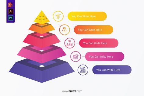 Layered Pyramid Chart Diagram With Five-Level for Presentations best infographic vectors design elements to help you with the presentation of your infographic, very easy to customize. Take a closer look to get started! Pyramid Design Art, Pyramid Diagram Design, Bridge Pavilion, Pe Logo, Powerpoint Images, Advertisement Layout, Pyramid Design, Chart Ideas, City Planning